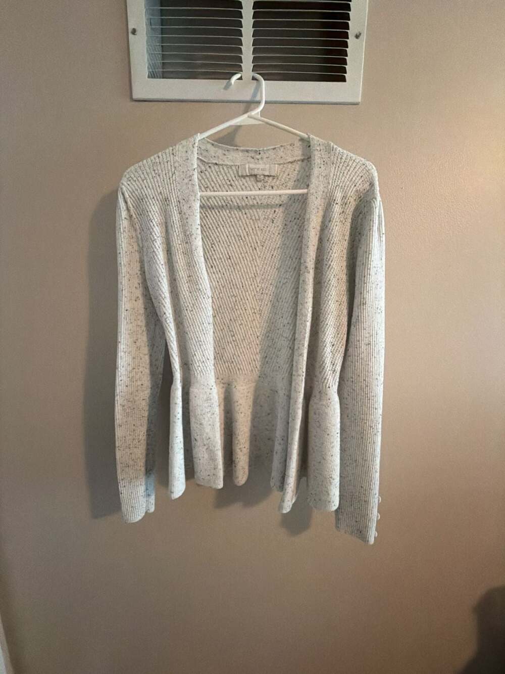Verve Ami White Speckled Bell Sleeve Cardigan Sweater Size M